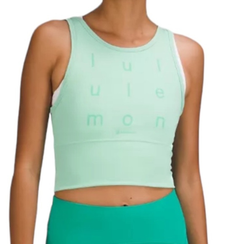 Lululemon Power Pivot Everlux Tank Top Motif Logo Print Deep V Brand New W Tags